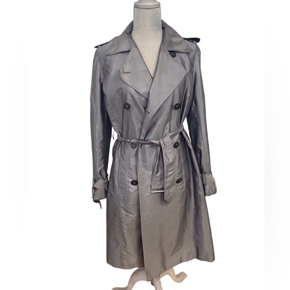 Jones New York Silver Belted Trench Coat l Size Medium Lightweight Coat - Picture 1 of 4